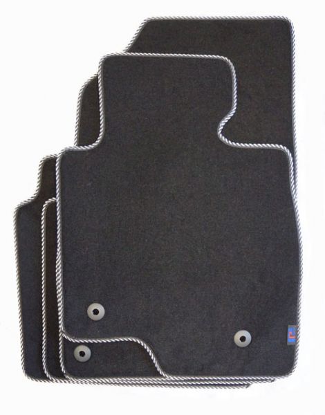 Exclusive Black Car Mats with Black and Silver Striped Trim