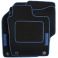 Don't Worry Be Happy Car Mats with Black and Blue Striped Trim